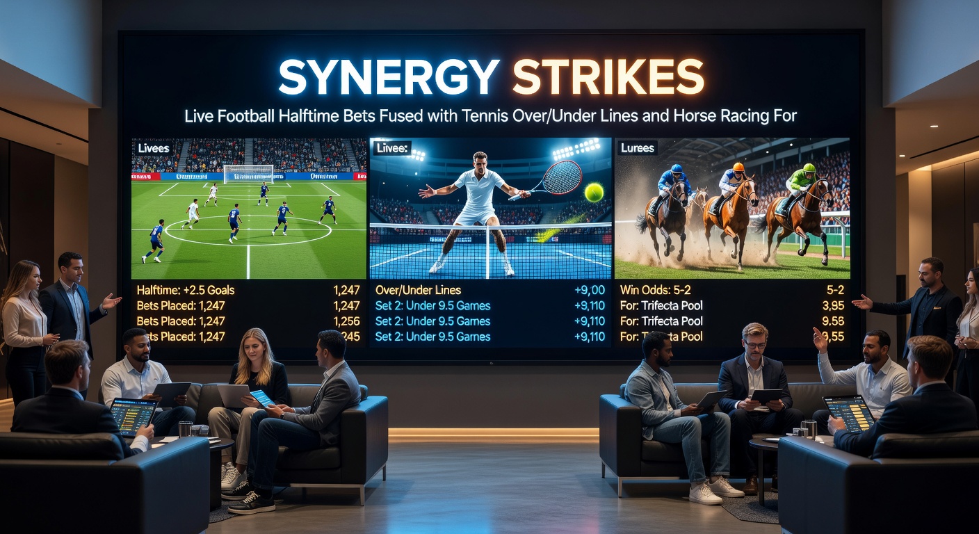 Grafik mit überlagerten Linien für Tennis Over/Under, Fußball-Halbzeit und Pferderenn-Prognosen auf einer Wett-App